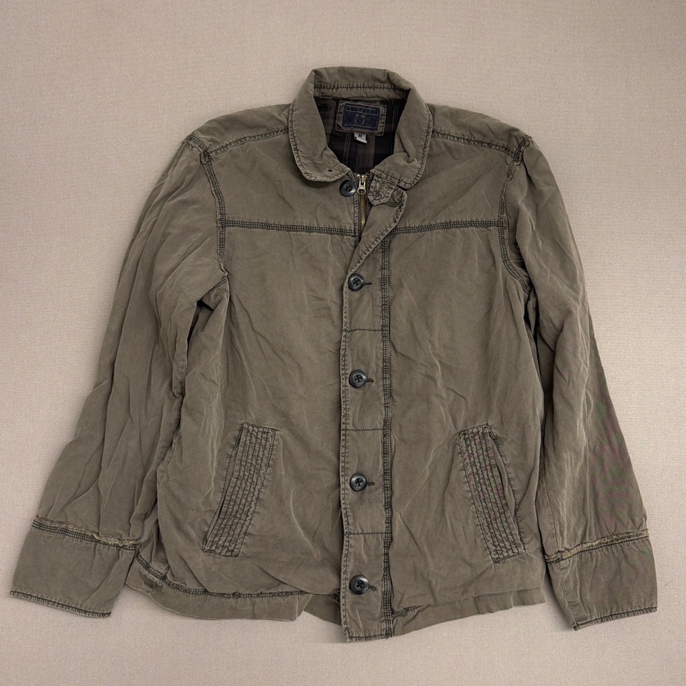Converse One Star Mens Olive Green Cotton Utility Jacket Plaid Lined Medium